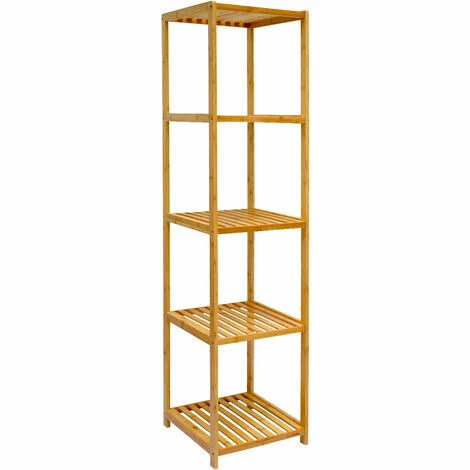DuneDesign Étagère En Bois 38x39,5x162,5cm 5 Tablettes Superposées Lattes En Bambou Meuble à Rayonnages De Salle De Bain - Braun -Outillage Soldes Boutique 49704371 1