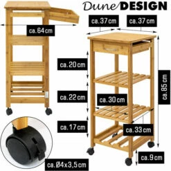 DUNEDESIGN Desserte à Roulette 37x37x85 Meuble Servant De Cuisine Bois De Bambou - Holzfarben -Outillage Soldes Boutique 49704380 3