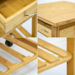 DUNEDESIGN Desserte à Roulette 37x37x85 Meuble Servant De Cuisine Bois De Bambou - Holzfarben -Outillage Soldes Boutique 49704380 4