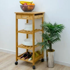 DUNEDESIGN Desserte à Roulette 37x37x85 Meuble Servant De Cuisine Bois De Bambou - Holzfarben -Outillage Soldes Boutique 49704380 5