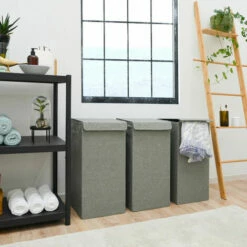 DUNEDESIGN 50L Panier à Linge Sale Avec Couvercle - 30x30x60 Bac De Rangement Pliable Gris - Grau -Outillage Soldes Boutique 59197513 3