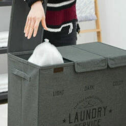 DUNEDESIGN Panier A Linge 3 Compartiment - 84L Trieur De Linge Avec Couvercle - Bac A Linge - Grau -Outillage Soldes Boutique 59197743 5