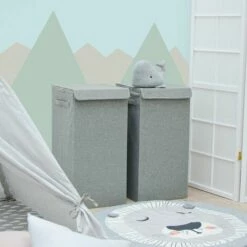 DUNEDESIGN Lot De 2 : 50L Panier à Linge Sale Avec Couvercle - 30x30x60 Bac De Rangement XL - Grau -Outillage Soldes Boutique 65180644 3