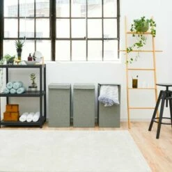 DUNEDESIGN Lot De 3 : 50L Panier à Linge Sale Avec Couvercle - 30x30x60 Bac De Rangement XL - Grau -Outillage Soldes Boutique 65180645 3