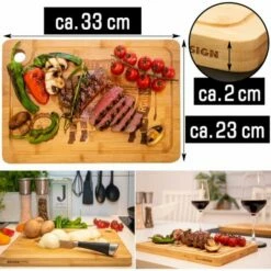 DUNEDESIGN Set De 4 Planches à Steak En Bambou - Bois Massif - 33x23cm Avec Rigole Pour Jus - Braun -Outillage Soldes Boutique 65390229 4