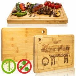 DUNEDESIGN Set De 4 Planches à Steak En Bambou - Bois Massif - 33x23cm Avec Rigole Pour Jus - Braun -Outillage Soldes Boutique 65390230 5