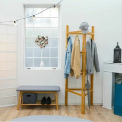 DUNEDESIGN Echelle Bambou Salle De Bain - 180x180 Porte-Serviettes Sur Pied Etagere Echelle - Braun -Outillage Soldes Boutique 77774761 3